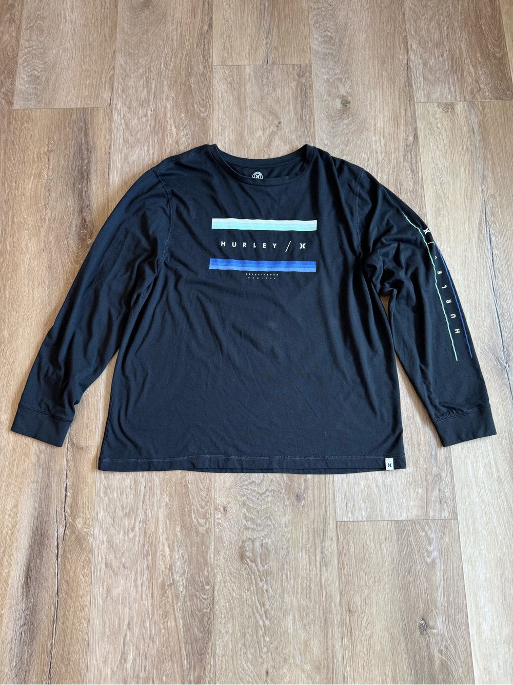 Hurley Black Long-Sleeve Shirt with Mint and Blue Stripes